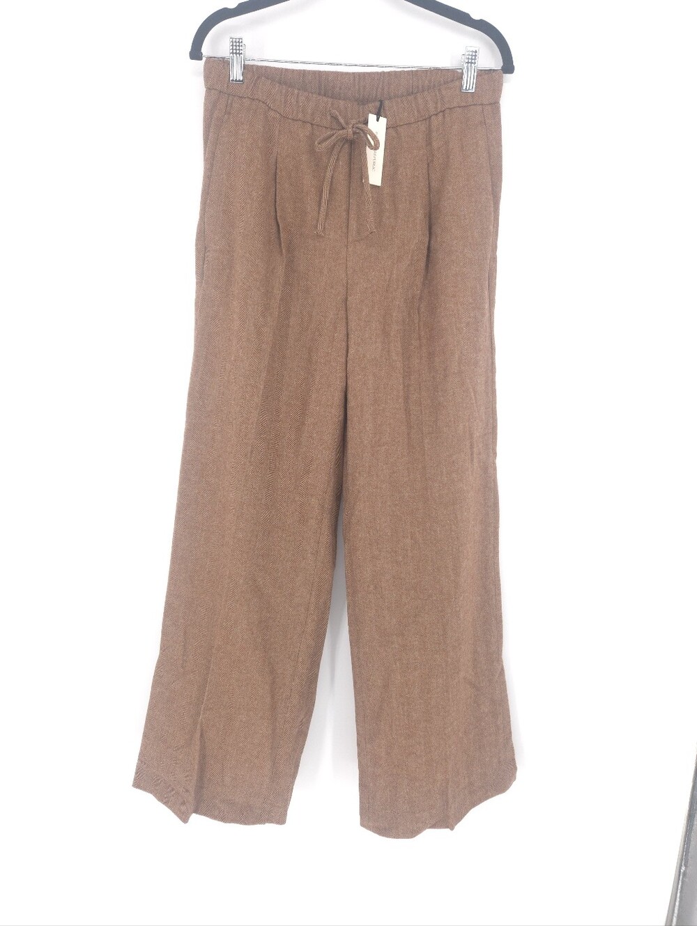 Banana Republic Wide Leg Flannel Drawstring Pull-On Pant Brown Herringbone SMALL
